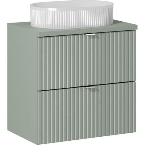 Meuble vasque à poser 60 cm + plateau - A tiroirs - Vert Roseau - Livraison gratuite