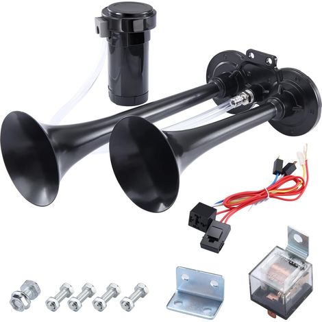 Klaxon Camion 150db Chrome Zinc Double Trompette Air Horn avec Compresseur pour Tous les Véhicules Trains Bateaux Voitures Camionnettes (Noir Profond) (1/5)