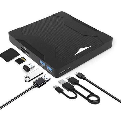 Unidad externa de CD/DVD/VCD - USB 3.0 y Tipo-C - Negra (1/4)
