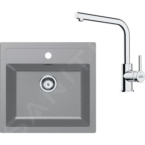 Franke - Set de cuisine T114Š, évier en tectonite SID 610 et robinet FN 3230.031, gris / chrome 143.0687.360 (1/4)