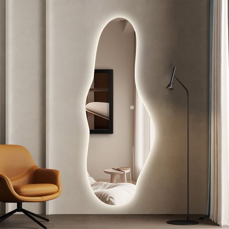WDWRITTI LED Standspiegel 165x60cm Ganzkörperspiegel mit Beleuchtung Asymetrischer Spiegel mit Beleuchtung für Ankleidezimmer, Schlafzimmer, Wohnzimmer, Friseursalon