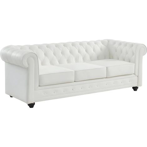 Canapé 3 places en cuir de buffle blanc CHESTERFIELD (1/4)