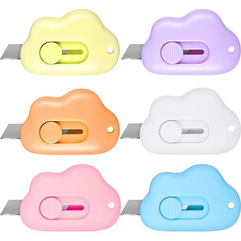 Lot de 6 minicouteaux rétractables en forme de nuage, pour la rentrée scolaire, petits couteaux utilitaires rétractables, ouvrelettres pour enveloppes, cartons, porteclés, mignons et portables (1/5)