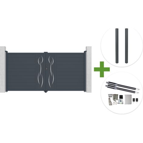 Portail battant 3,5m LIFE H.180cm aluminium gris + 2 poteaux ELDA + motorisation Ranger B150 (1/5)