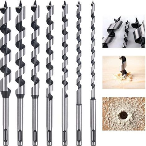 Mèche à Bois Hélicoïdal, 7 PCS SDS-Plus Forets à Bois Set en Acier Au Carbone Spiral Trou Cutter Outil à Bois Kit, D\'outils avec Diamètre 6mm / 8mm / 10mm / 12mm / 14mm/ 16mm/18mm (1/5)