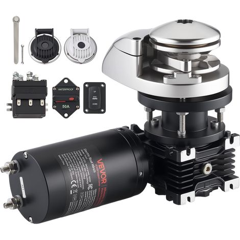 Guindeau Électrique, 12 V CC, Guindeau Ancre de Bateau 6-11 m, Traction Maximale 320 kg, 600 W, Compatible avec Chaîne 6,35 mm ou Corde Nylon 14 et 16 mm, Construction en Acier Inoxydable 316 (1/5)