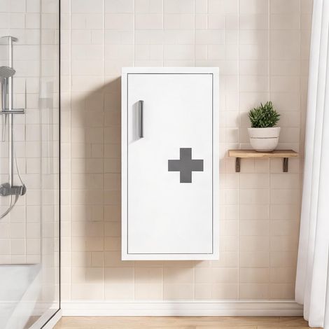Armoire de toilette murale blanche en métal 3 étagères en acier (1/5)