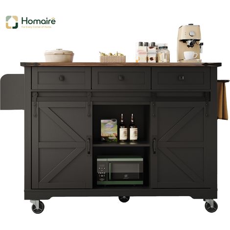 Desserte de cuisine en mdf noir avec rangement et couchage coulissant 140 x 45 x 94 cm HOMAIRE (1/5)