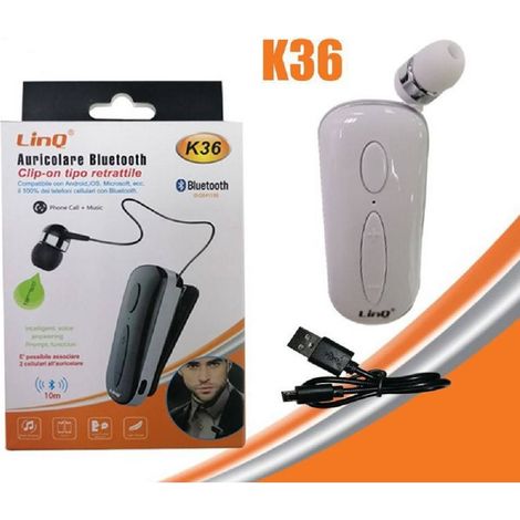 Casque Bluetooth Mono Stéréo Avec Clip Rétractable Paire 2 Téléphones Portables K36 (1/5)
