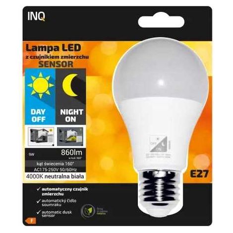 Lampada LED E27 9W 4000K 860lm con sensore crepuscolare (1/4)