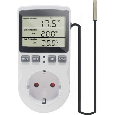 Enchufe termostático digital, sensor de temperatura, temporizador programable, calefacción y aire acondicionado, invernaderos y acuarios. (1/5)
