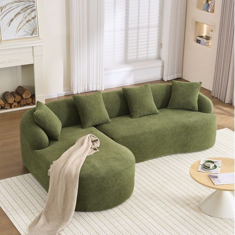 Divano curvo a 3 posti, rivestimento in chenille, montaggio senza attrezzi, verde (1/5)
