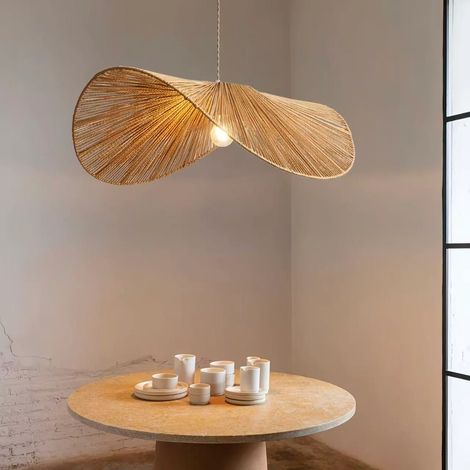 Lustre LED moderne 3000K vintage en rotin éclairage décoratif d'intérieur convient aux salles à manger salons et chambres coucher (1/4)