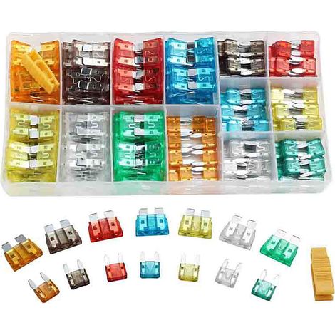 Lot 300 fusibles à lame pour voiture, conductivité électrique élevée, protection contre courts-circuits, multicolores, 5A 10A 15A 20A 25A 30A (1/5)