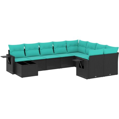 Maison Exclusive - 10-teiliges Gartensofa-Set mit Kissen, schwarz (1/5)