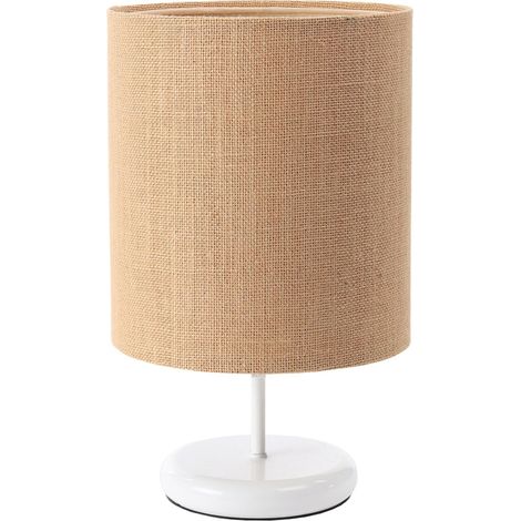 Lampe de chevet Boho 0E0s-C-131w - Pietement blanc, extérieur en jute beige foncé crème, intérieur beige crème (1/5)