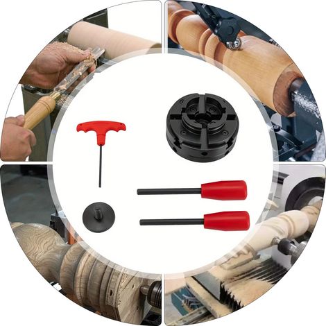 Mandril para torno, acero 45, diámetro de mordaza de 100 mm, compatible con tornos M18 x 2,5 mm, autocentrante, apto para trabajos de torneado de madera. (1/5)