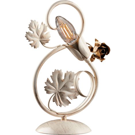 Lumetto in ferro Avorio con decorazioni decape e rose Oro una luce 21x h30 cm (1/3)