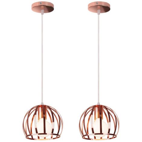 royaluxe- 2PCS Suspension Luminaire Vintage Lustre Moderne Plafonnier Rond En Métal Fer Pour Cuisine Ferme Couloir Intérieur Or Rose (1/5)