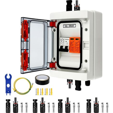 Boîtier de Jonction Photovoltaïque avec Parasurtenseur et Disjoncteur DC 1000V 40A IP65 1 Entrées / 1 Sorties – Protection Contre la Foudre et Surtensions – pour Panneaux Solaires (1/5)