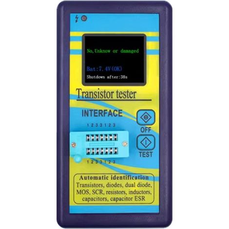 Tester per transistor NPN e PNP, diodi, resistori, induttori, condensatori, MOS, SCR, ESR, schermo TFT da 1,8 pollici, rilevamento automatico dei pin