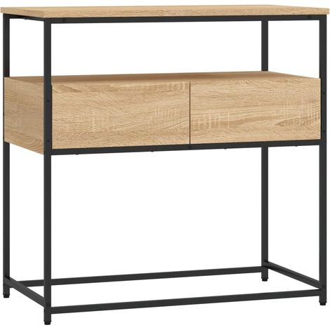 Table d'appoint console pratique avec étagères et tiroirs 75 x 40 x 75 cm bois d'ingénierie couleur chêne et métal DEC031960