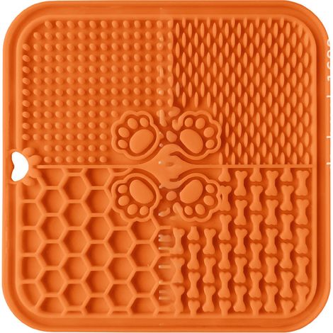 Tapis à lécher pour animaux de compagnie en Silicone souple, empêche l'étouffement, soulage les maux de gorge, plat à alimentation lente pour chat avec ventouse résistante au dérapage, Orange (1/5)