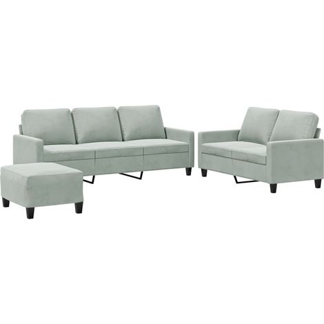 Ensemble de Canapé  Sofas 3 pcs avec coussins Gris clair Velours