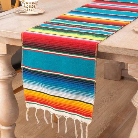 Chemin de table de style mexicain de 108 x 14 pouces, grande décoration pour une fête mexicaine, chemin de table en pur coton