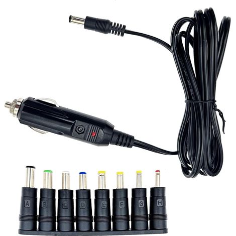 DC 12 V 5 A Câble de charge allume-cigare de voiture, adaptateur d'extension de chargeur de voiture, cordon d'alimentation 5.5 x 2.1 mm avec 8 fiches de connecteur pour haut-parleur, lecteur DVD (1/5)