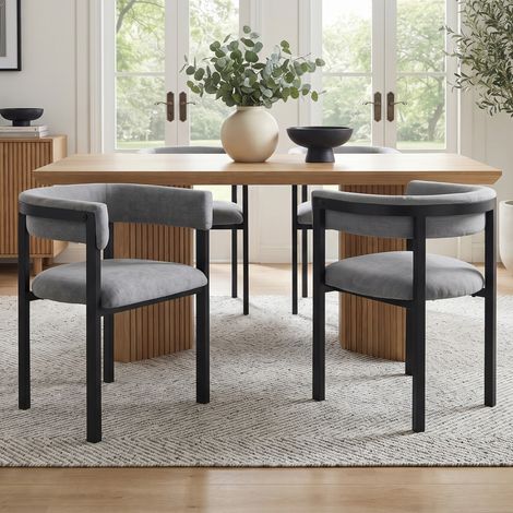 Lote de 6 sillas de comedor de chenilla gris, respaldo redondeado OKMYHOME (1/5)