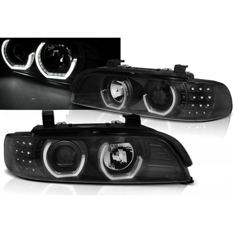 Paire de feux phares BMW serie 5 E39 de 1995 a 2003 Angel Eyes led 3D noir-27361208 (1/4)
