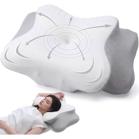 Oreiller Ergonomique Cervical,Oreiller Mémoire Forme pour Soutien de la Nuquer,Coussin Orthopédique Soulagement des Douleurs,Respirant,Idéal pour Dormir sur Le Côté, Dos et Ventr, (Blanc) (1/5)