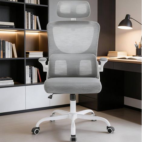 Silla de oficina ergonómica de tela gris 69,5x67,5x116-123,5 cm FloraGrace (1/5)