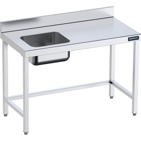 Table de chef Inox avec bac à Gauche et renforts - Gamme 600 - Distform