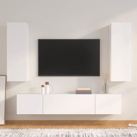 vidaXL Ensemble de meubles TV 4 pcs Blanc Bois d'ingénierie (1/5)