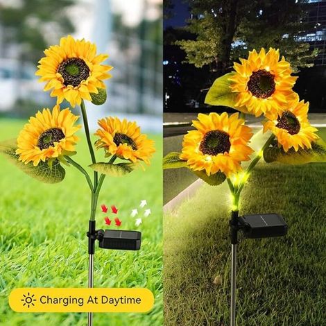 Set of 4 decorative outdoor solar lights with sunflower pattern, warm white (1/5)
