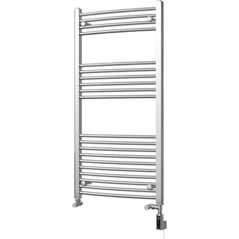 Zennor - Chrome Dual Fuel Towel Rail H1200mm x W600mm Thermostatic WIFI - Curved (1/3)