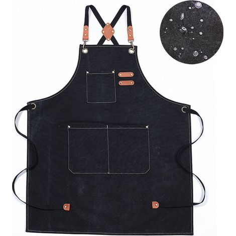 Grembiule da cucina professionale per uomo e donna, impermeabile, con 3 tasche e cinghie regolabili, ideale per ristoranti, pittura, giardinaggio e barbecue. (1/5)