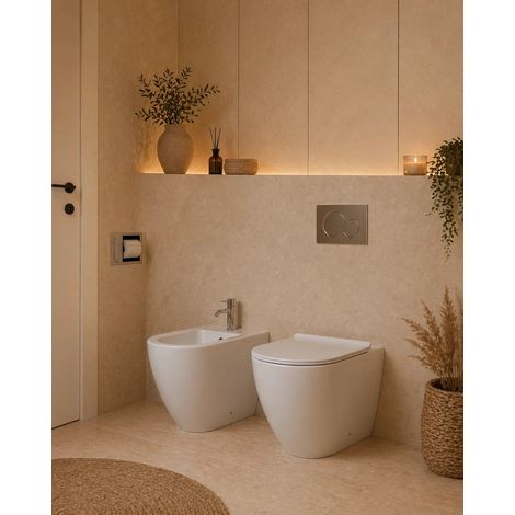 Exagonshop Sanitari filomuro ceramica vaso e bidet con sedile