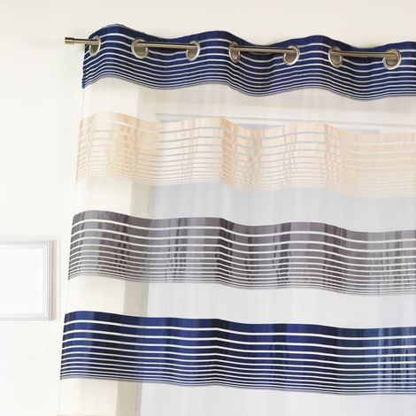 Voilage organza à fines rayures horizontales colorées Bleu Marine 140x240 cm