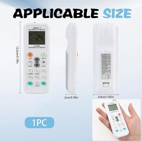 Universelle Klimaanlagen-Fernbedienung K-1028E, kompatibel mit über 1000 Marken, darunter LG, Gree, Midea, Toshiba, Haier, Hitachi, idealer Ersatz für verlorene oder beschädigte Fernbedienungen (1/5)