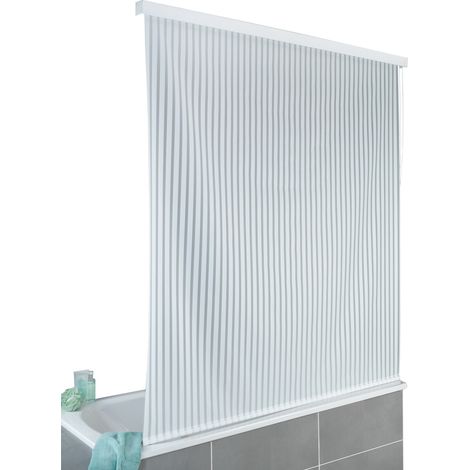 WENKO Duschrollo 128 x 240 cm, schnelltrocknendes Rollo für Badewannen, Weiß, Aluminium weiß, Polyethylen-Vinylacetat weiß