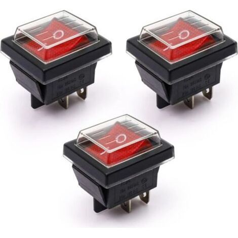 3Pcs Interrupteur à Bascule lumière rouge ON/OFF Avec Couvercle étanche 16 A/250 V 20 A/125 V CA(DPST) (1/5)