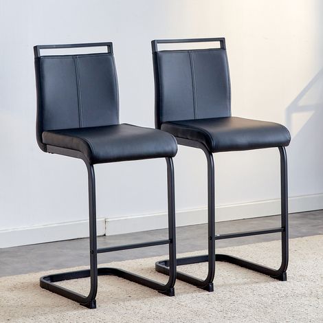 Lot de 2 tabourets de bar en métal et similicuir noir, style nordique, avec repose-pieds,39×46.5×96.5cm (1/5)