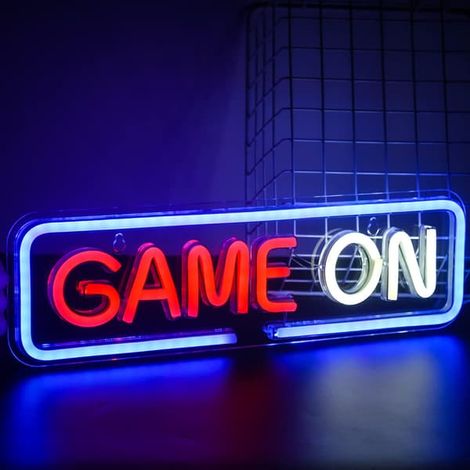 Jeu lumineux rouge et blanc sur enseigne néon, idéal pour la décoration murale, avec clé USB pour la famille, la chambre d'enfant, un bar ou une soirée entre amis. Parfait pour la chambre d'enfant, un (1/2)