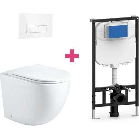 PACK inodoro suspendido cerámica GENOVA con cisterna y pulsador Blanco rectangular
