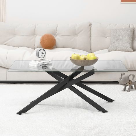 Mesa de centro 120x60x46 cm negra de vidrio templado y metal con diseño moderno rectangular (1/5)
