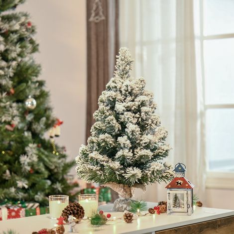 Vert Blanc 32x60 cm - Sapin de Noël artificiel 60 cm avec 67 branches ignifuges et base en ciment, décoration de Noël pour table de bureau Ø