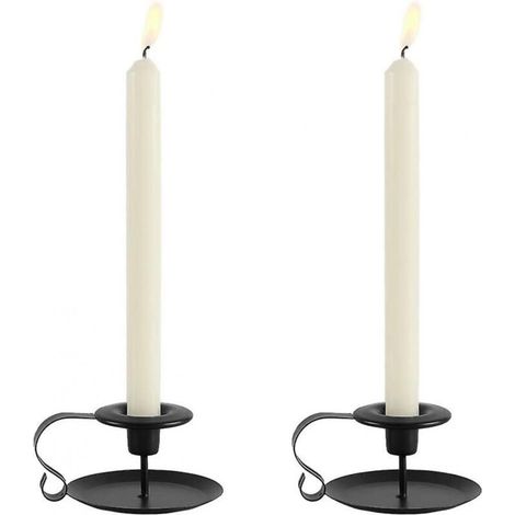Bougeoirs rétro en fer noir, 2 pièces, avec bougies à main courante (1/5)